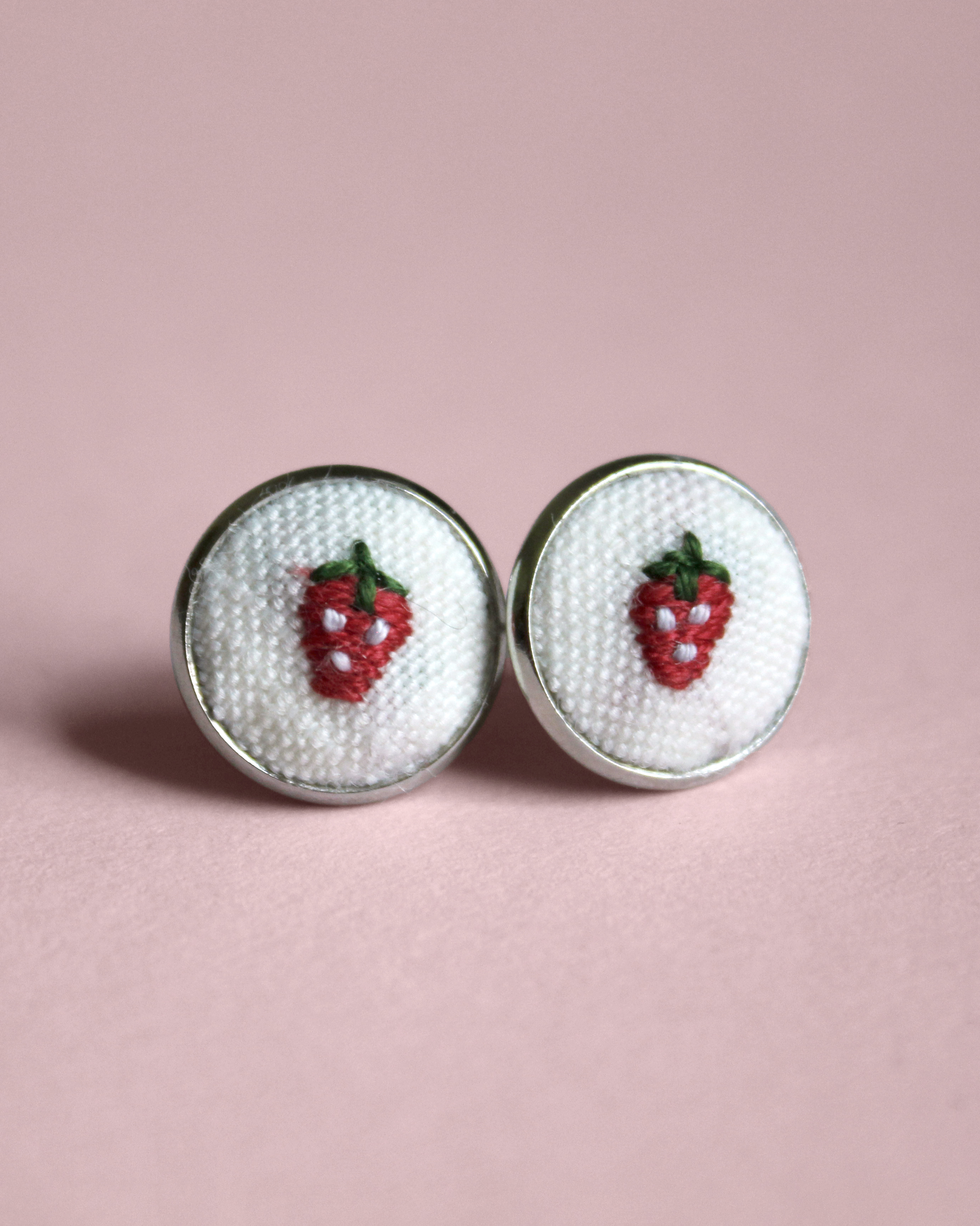 Strawberry Embroidered Stud Earrings