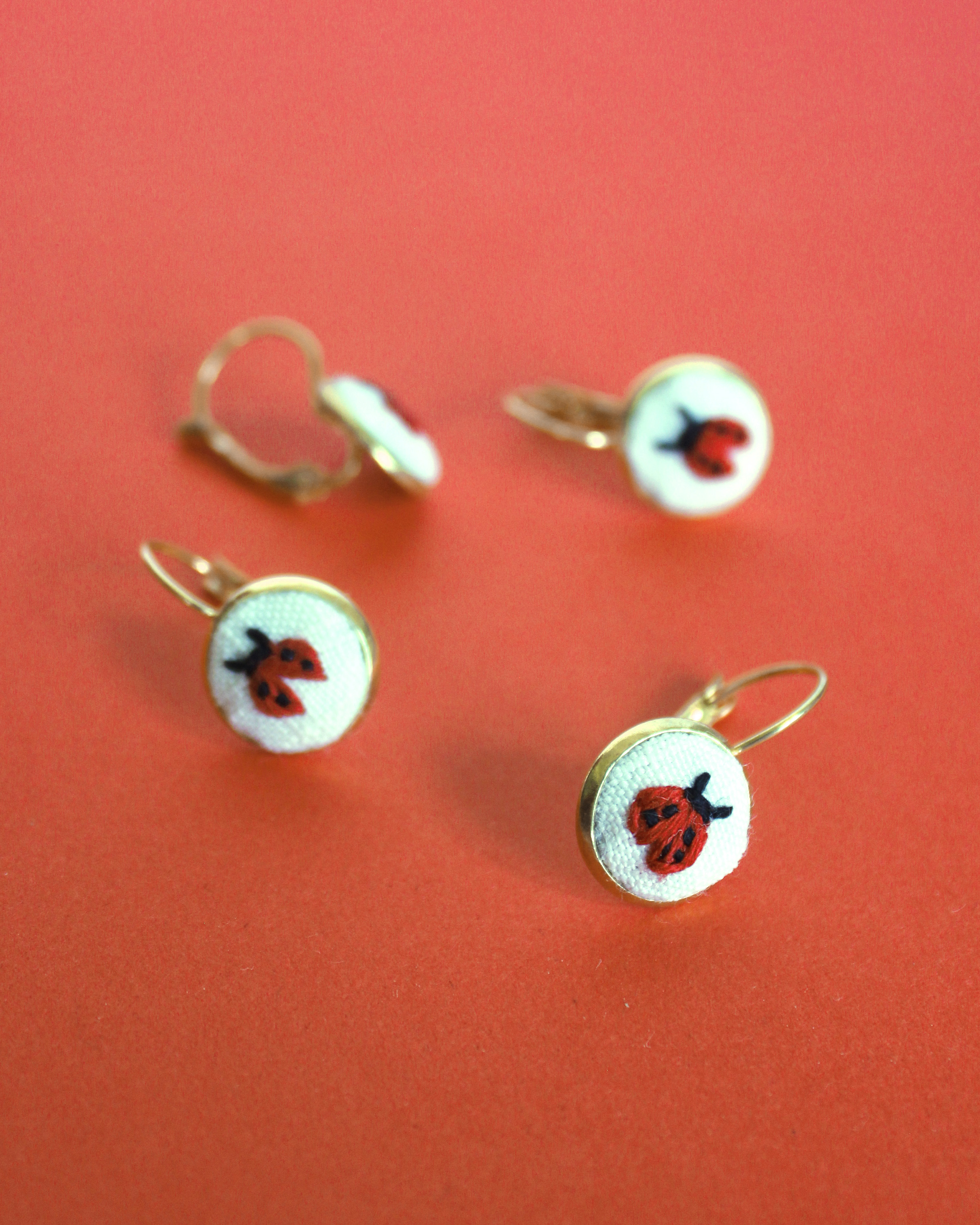 Ladybug Embroidered Earrings
