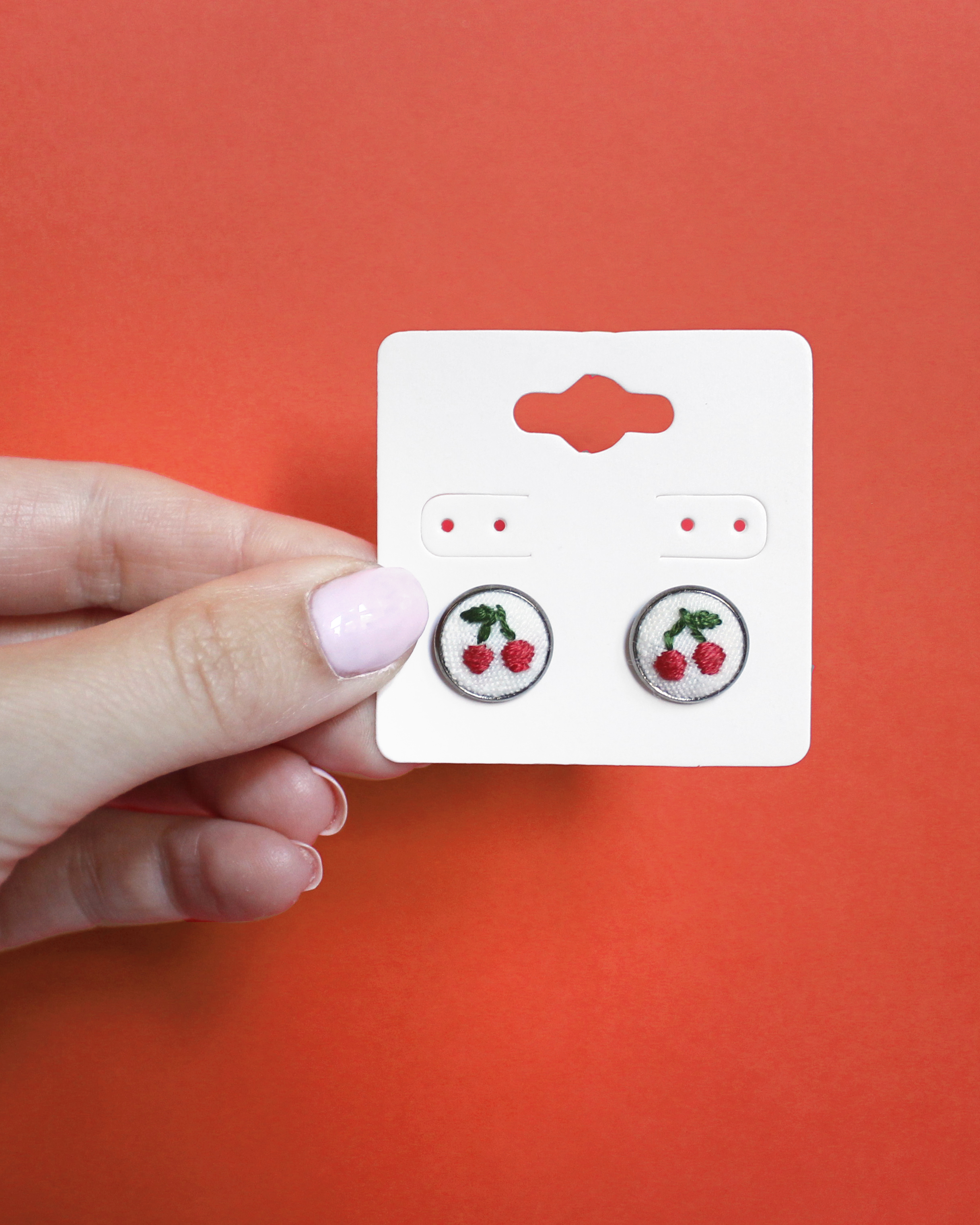 Cherry Embroidered Stud Earrings