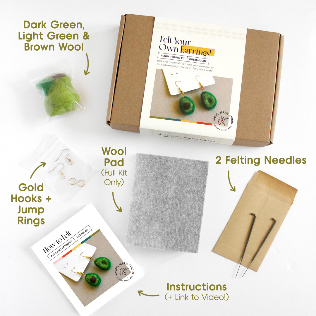 DIY Felting Kit: Avocado Earrings