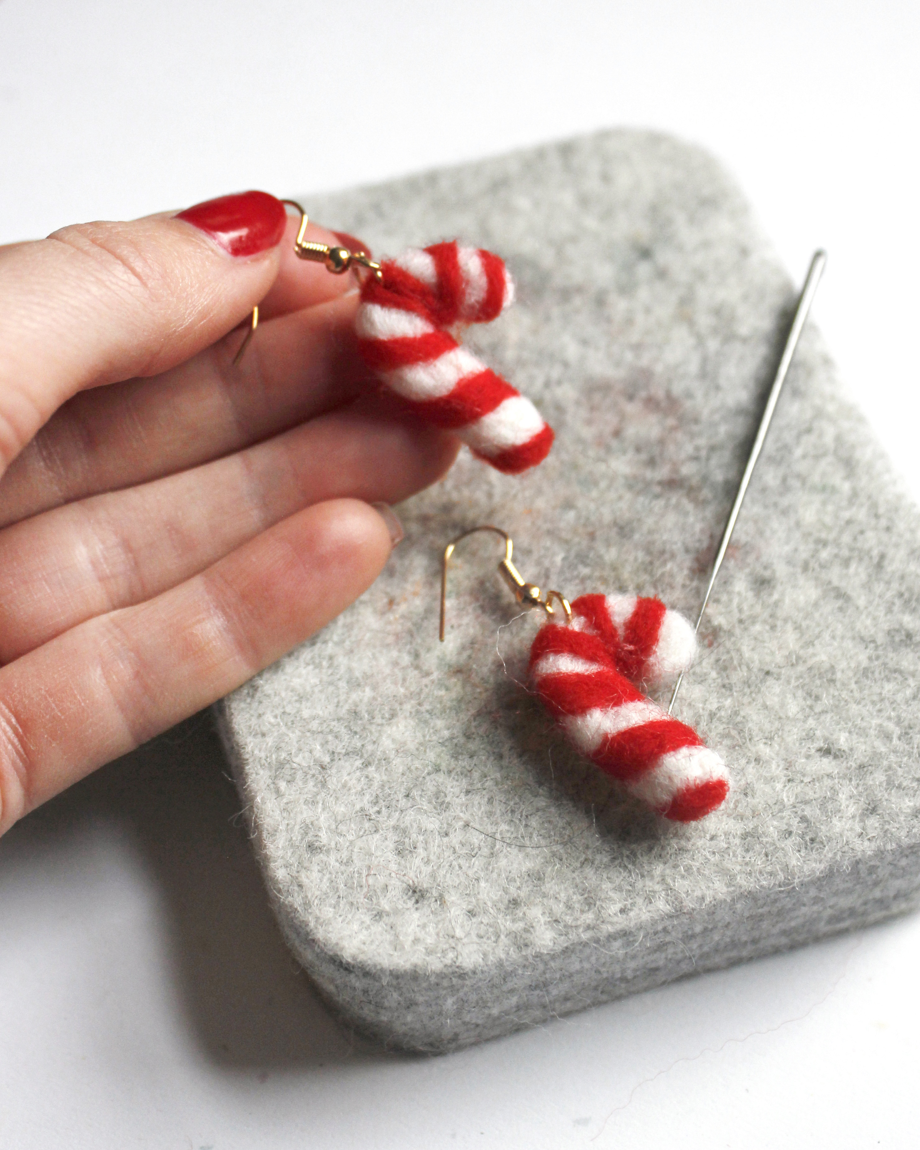 DIY Felting Kit: Candy Cane Earrings