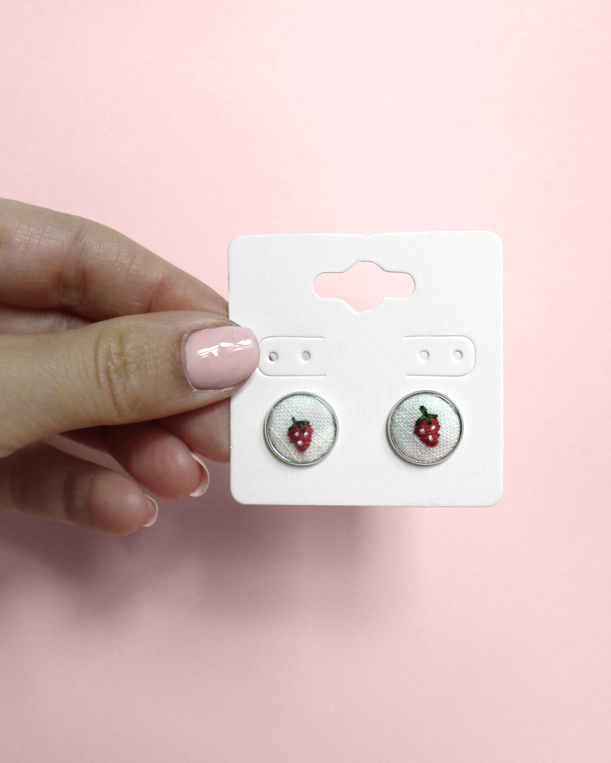 Strawberry Embroidered Stud Earrings