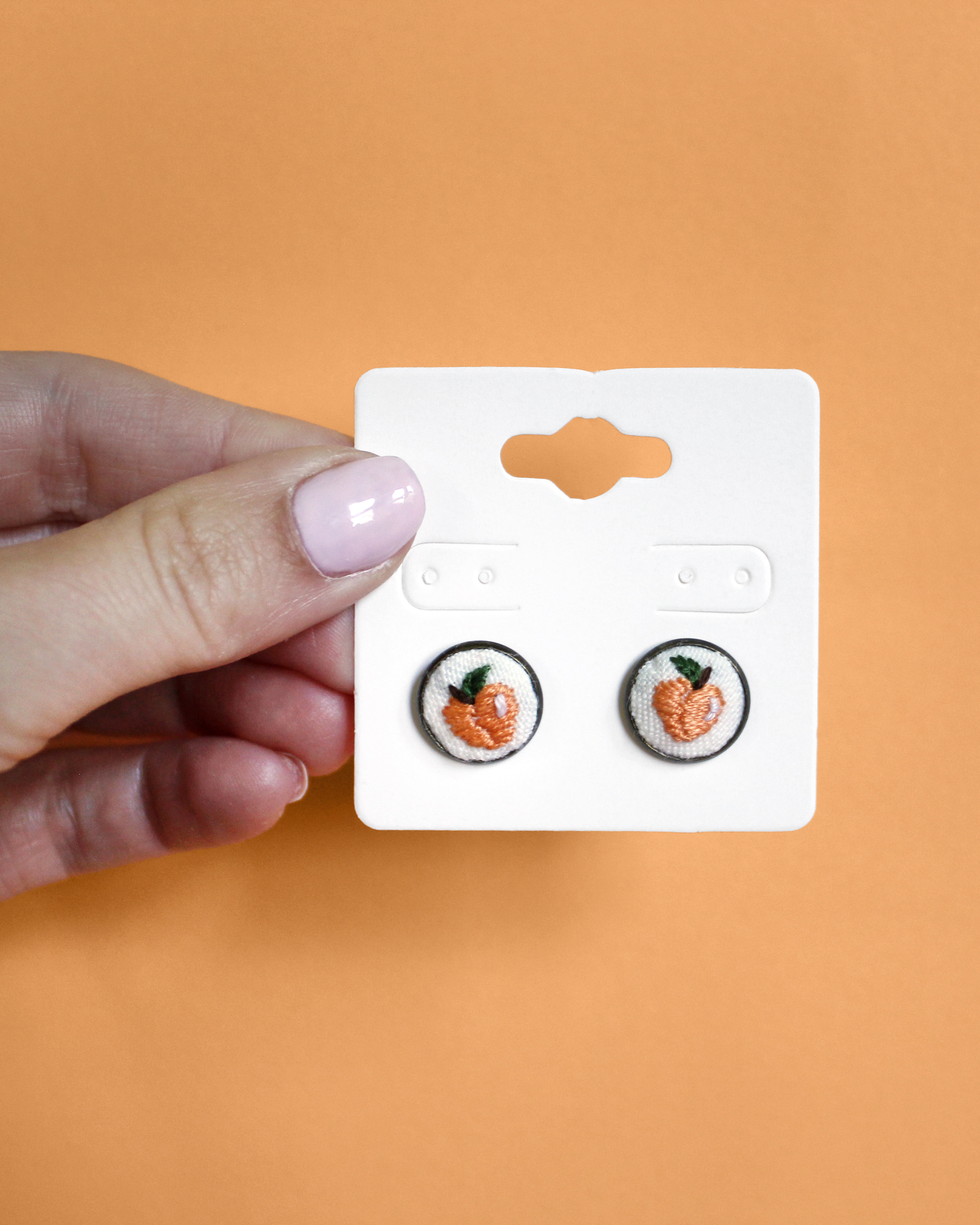 Peach Embroidered Stud Earrings