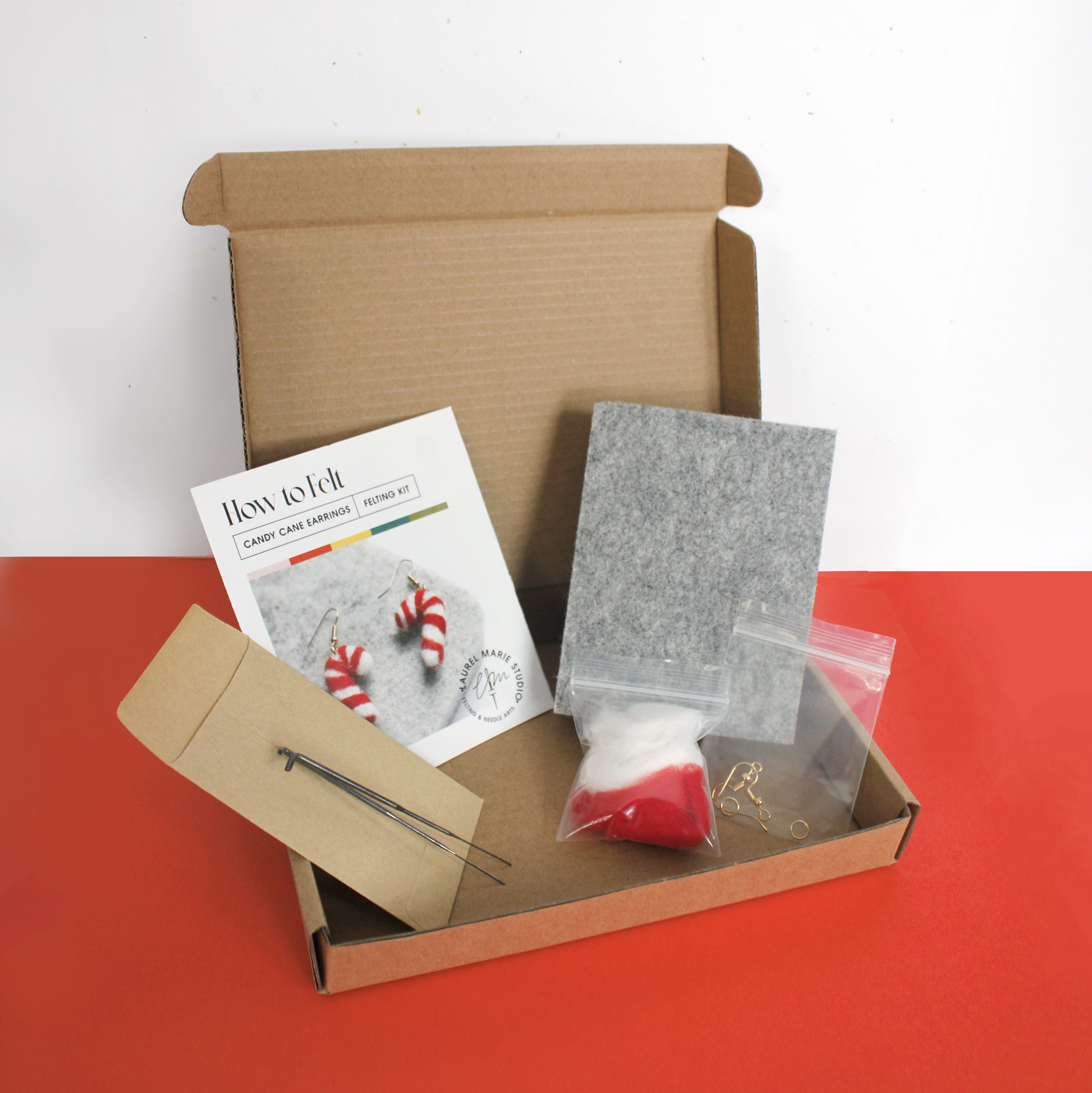 DIY Felting Kit: Candy Cane Earrings
