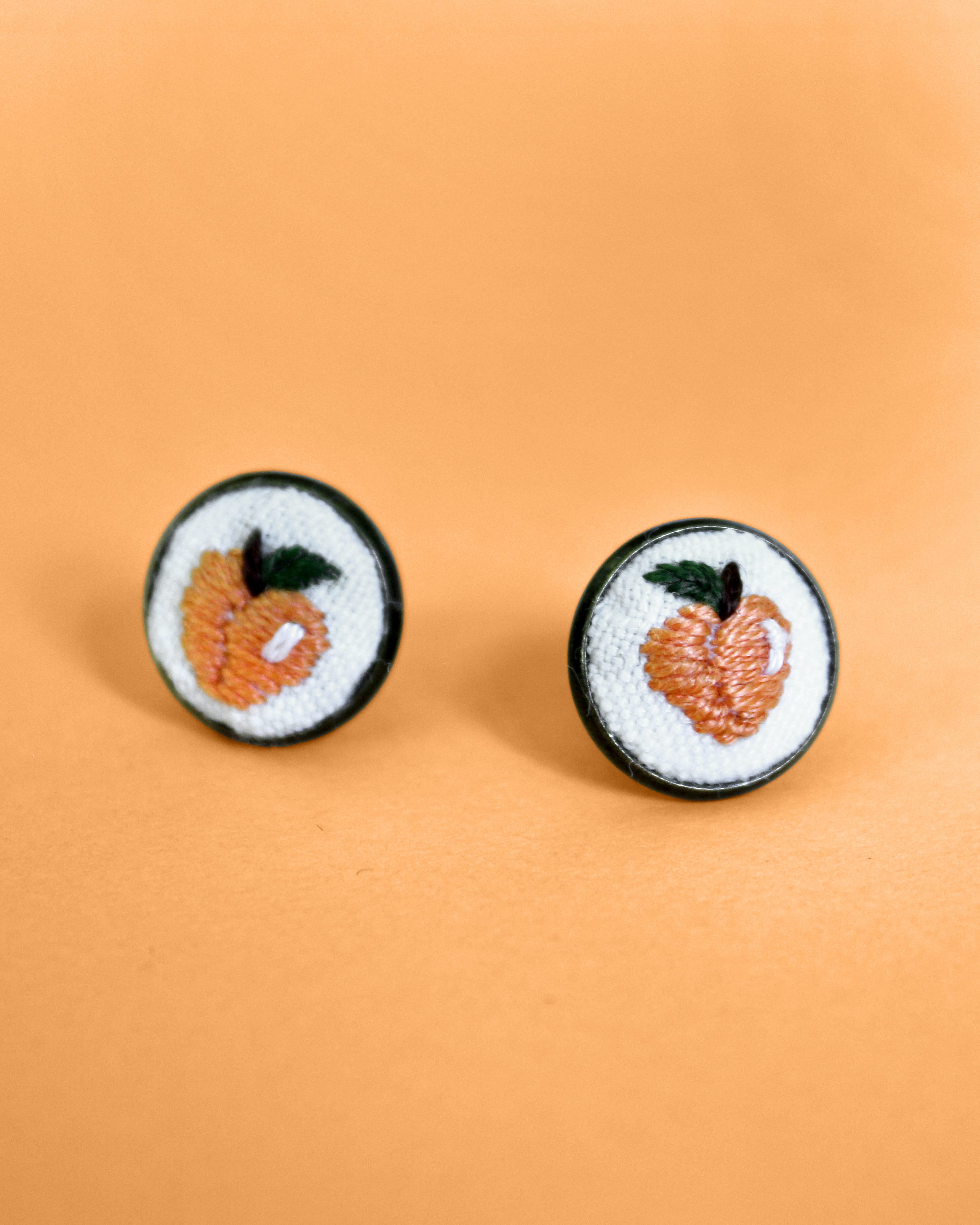 Peach Embroidered Stud Earrings