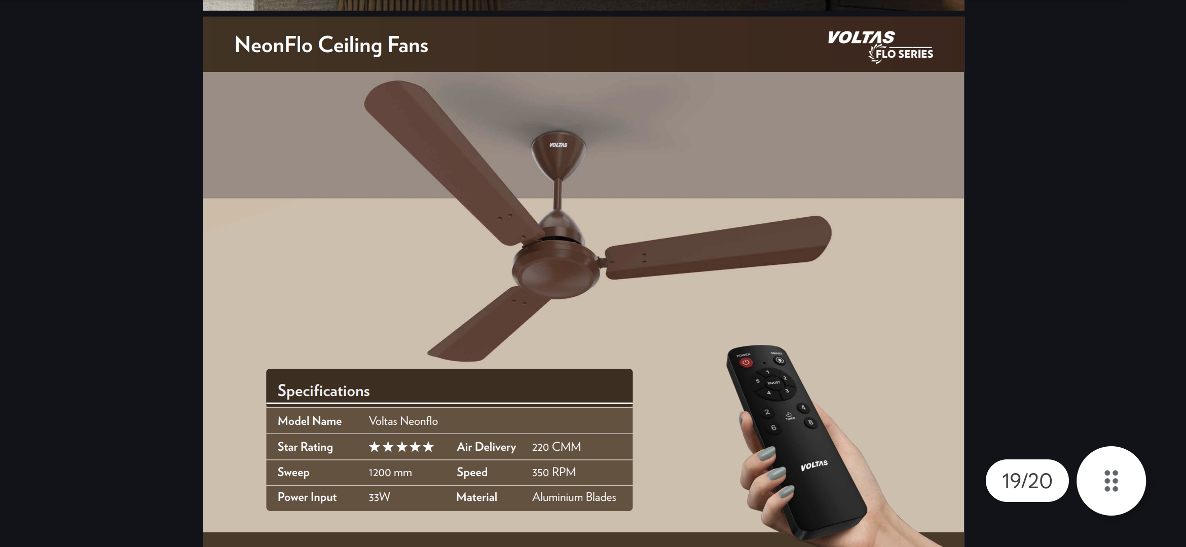 Voltas 5 Star Ceiling Fan NeonFlo
