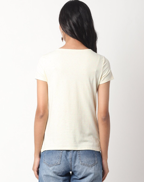 TEAMSPIRIT Women's Cotton Printed Regular Fit Round Neck Winner Lgt Yellow H/S T- Shirt