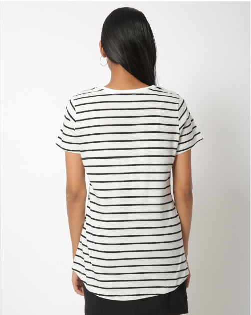 DNMX Women's Cotton Printed Round Neck Black lines T-shirt