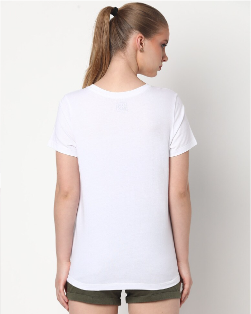 DNMX Women's Cotton Printed Round Neck white H/S T-shirt
