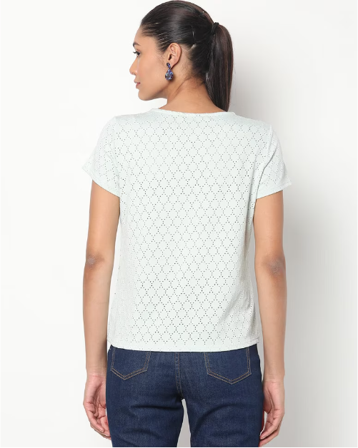 Fig Women's Blend Solid Regular Fit Round Neck H/S T- Shirt