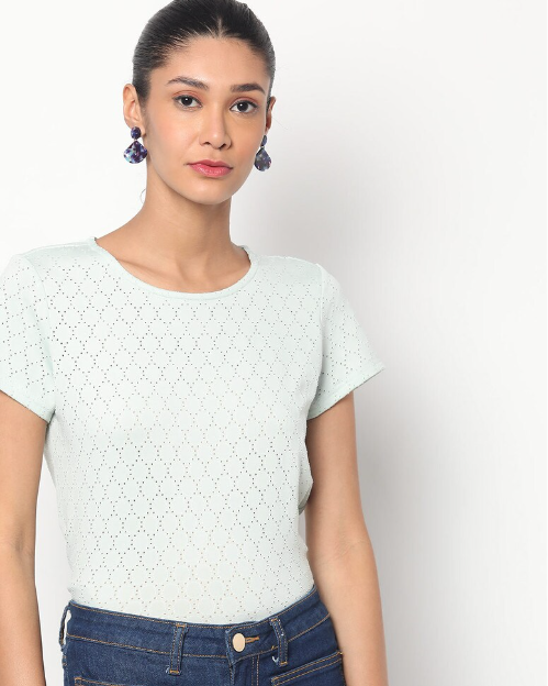 Fig Women's Blend Solid Regular Fit Round Neck H/S T- Shirt