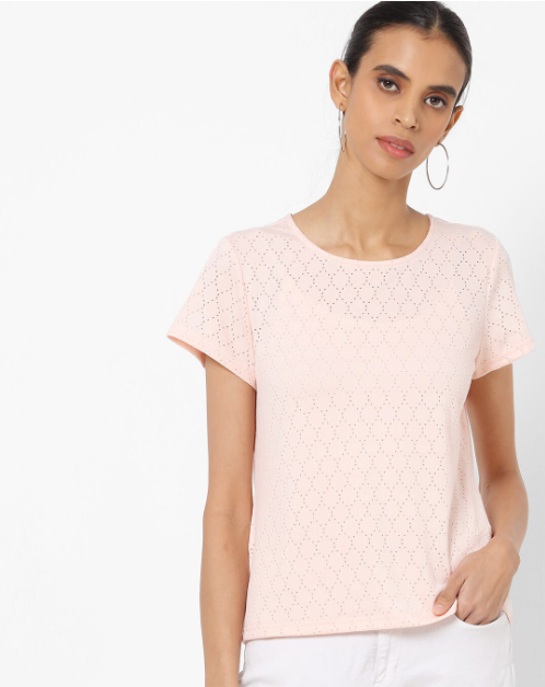 Fig Women's Blend Solid Regular Fit Round Neck H/S T- Shirt