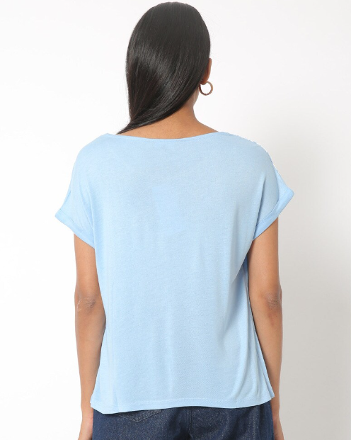 Fig Women's Viscose Printed Round Neck sky blue H/S T-shirt