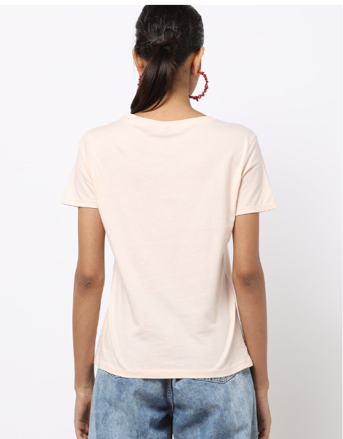 RIO Women's Blend Printed Regular Fit Round Neck Lgt Pink H/S T- Shirt