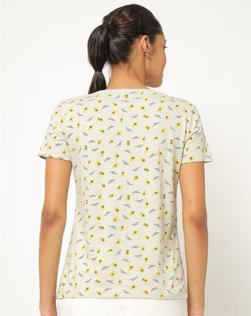 RIO Women's Cotton Printed Crew-Neck Lgt Yellow H/S T-shirt