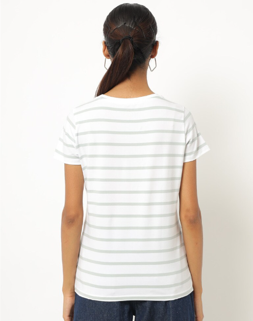 TEAMSPIRIT Women's Cotton Stripes Crew-Neck gray lines H/S T-shirt