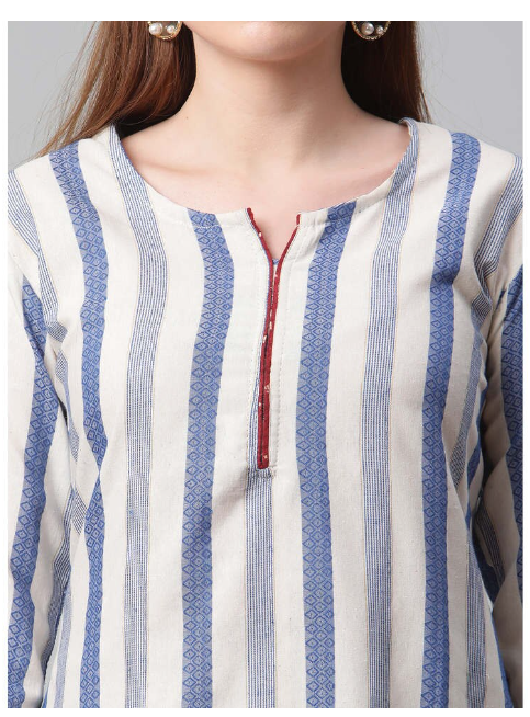 Ishitva Women's Jacquard Stripes Straight Kurta