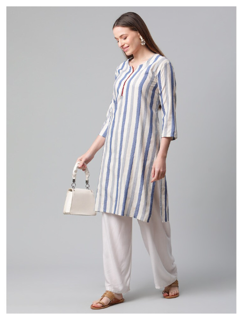 Ishitva Women's Jacquard Stripes Straight Kurta