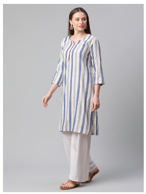 Ishitva Women's Jacquard Stripes Straight Kurta