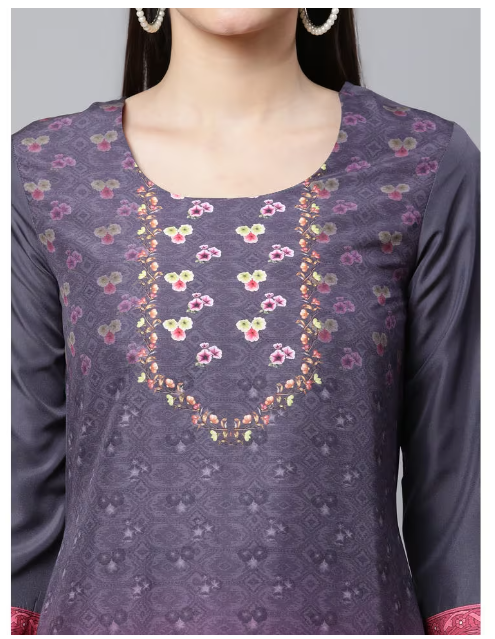 Ishitva Women's Blended Printed Straight Gray Red Kurta