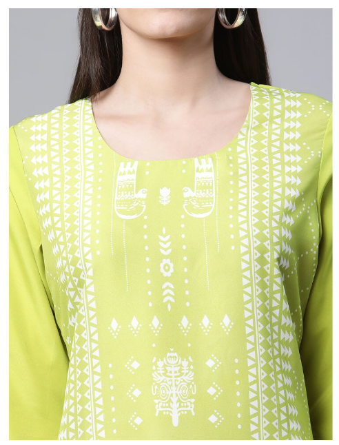 Ishitva Women's Blended Printed Straight Green Kurta