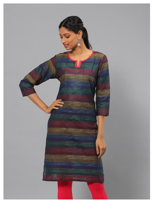 Ishitva Women's Cotton Mix line Printed Straight Kurta