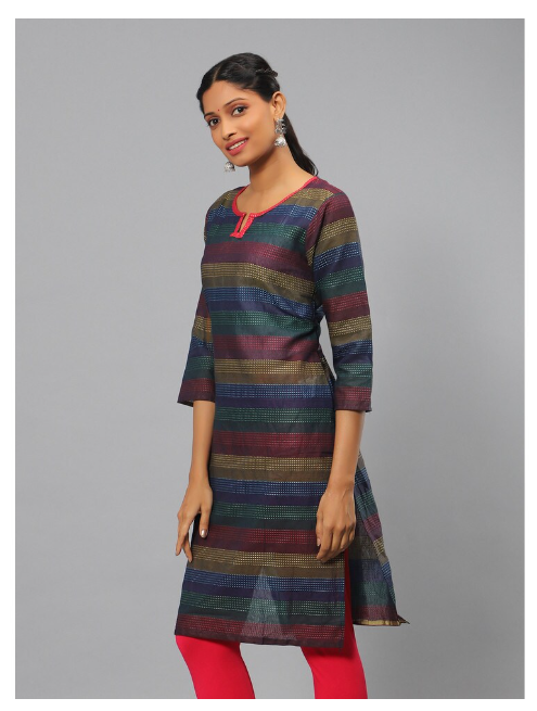 Ishitva Women's Cotton Mix line Printed Straight Kurta