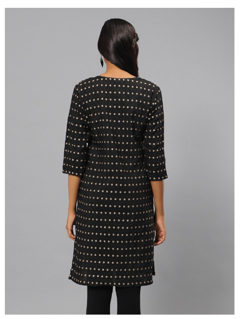 Ishitva Women's Blended Cotton Yarn Dyed black straight Kurta