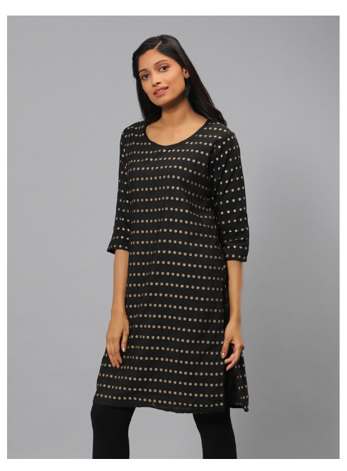 Ishitva Women's Blended Cotton Yarn Dyed black straight Kurta