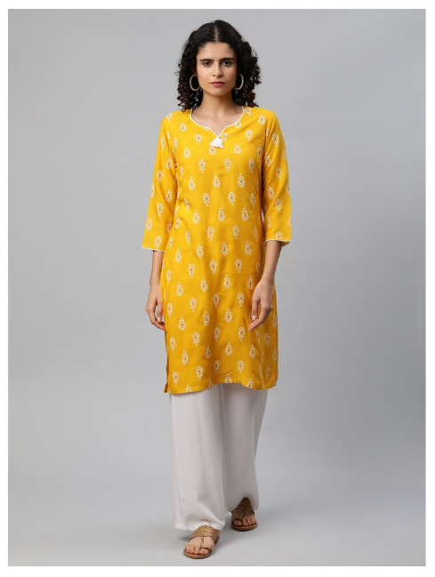DHUNI Women's Rayon Straight Print Kurta