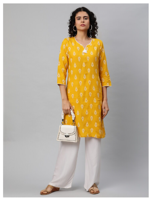 DHUNI Women's Rayon Straight Print Kurta