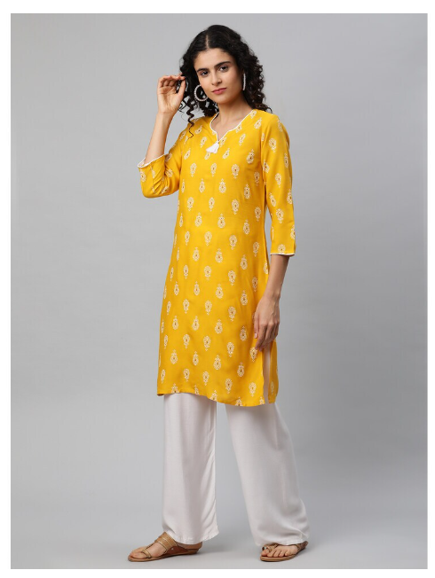 DHUNI Women's Rayon Straight Print Kurta