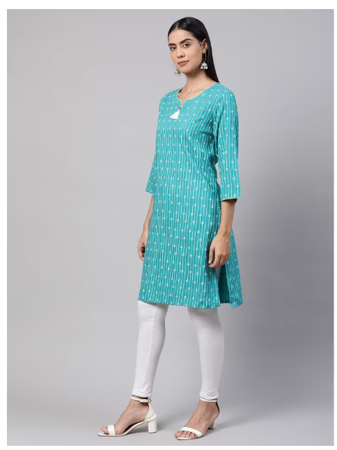 DHUNI Women's Rayon Sky blue Print Straight Kurta