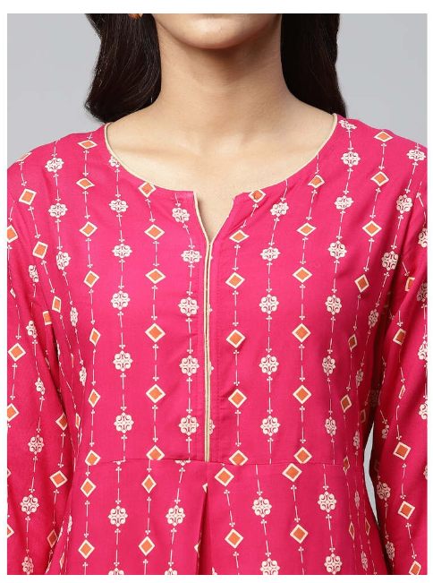 DHUNI Women's Rayon Pink Print Flared Kurta