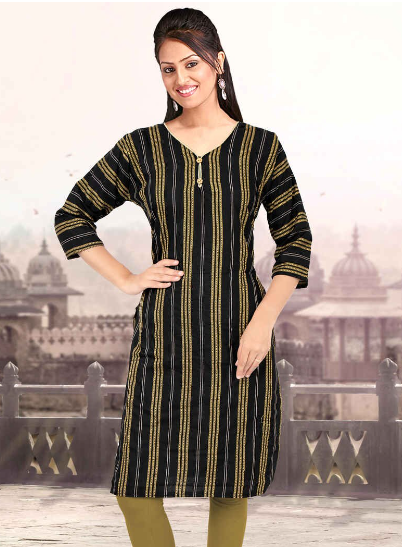Cotton Mix Stripes Straight Kurta
