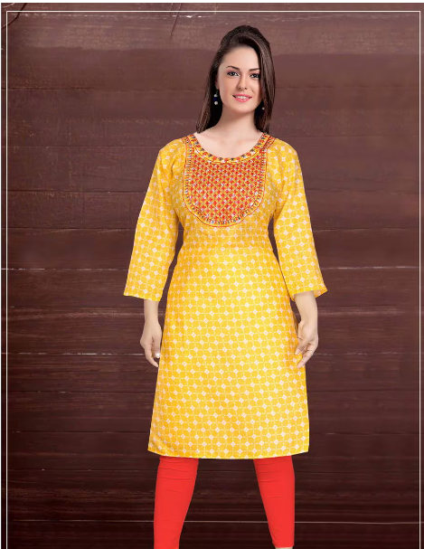 Cotton Embroidered Straight Kurta