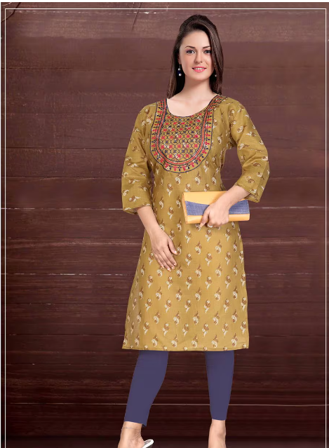 Cotton Embroidered Straight Kurta