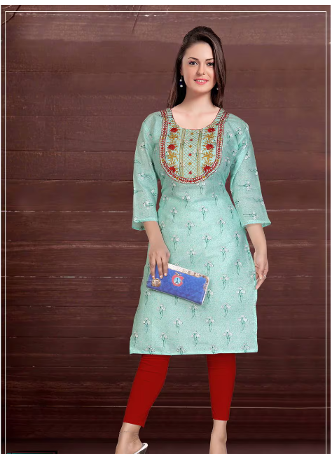 Cotton Embroidered Straight Kurta