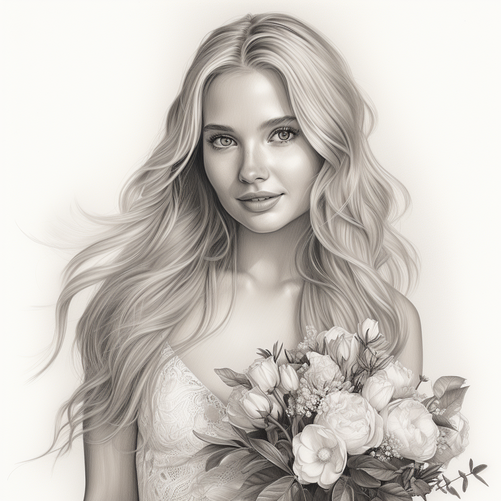 Professional hand drawn Bridal portrait 17x17