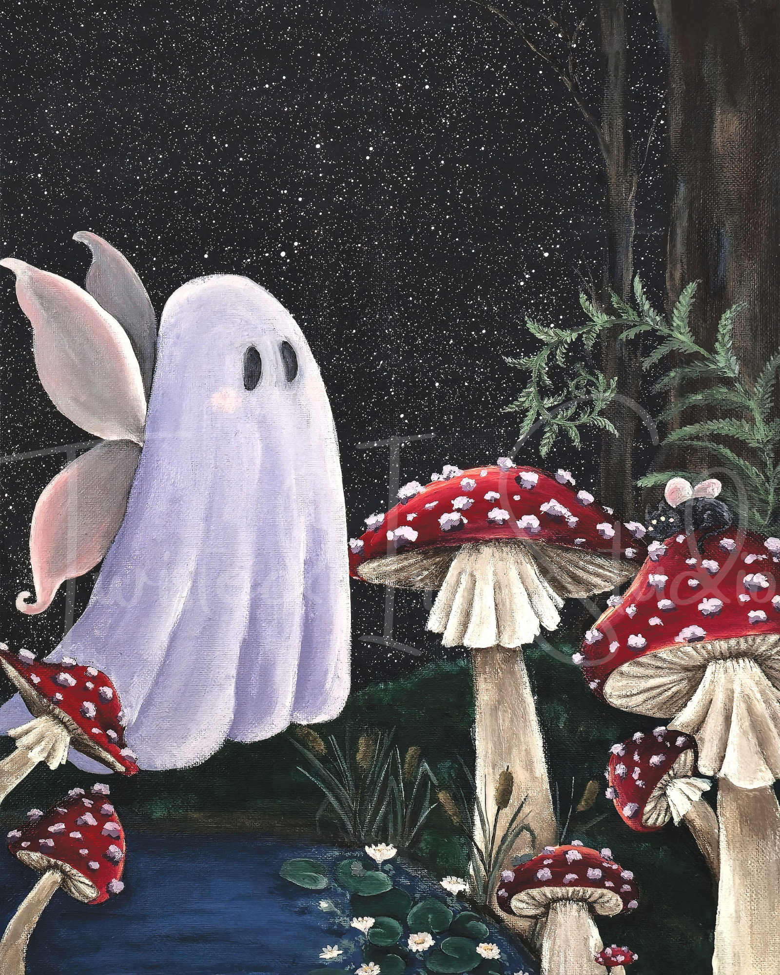 Ghosty & Hex in the Mushroom Grove- 8x10 Art Print