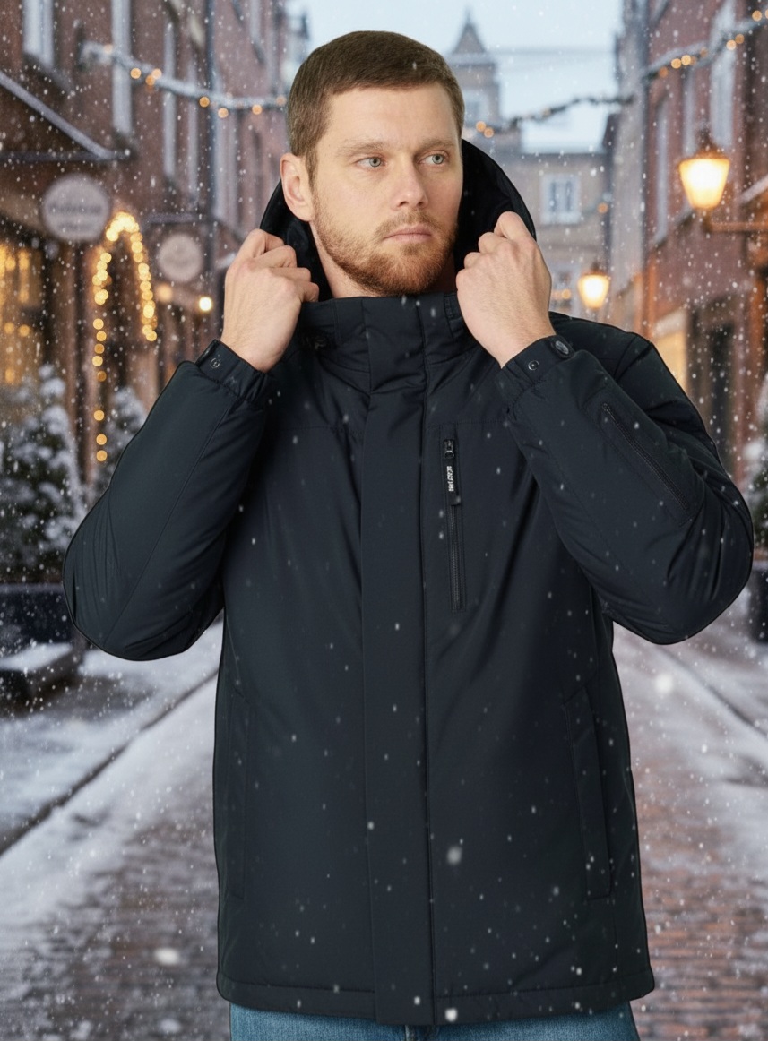 Klasikinė žieminė su kupranugariaus vilna mėlynos spalvos striukė 7055