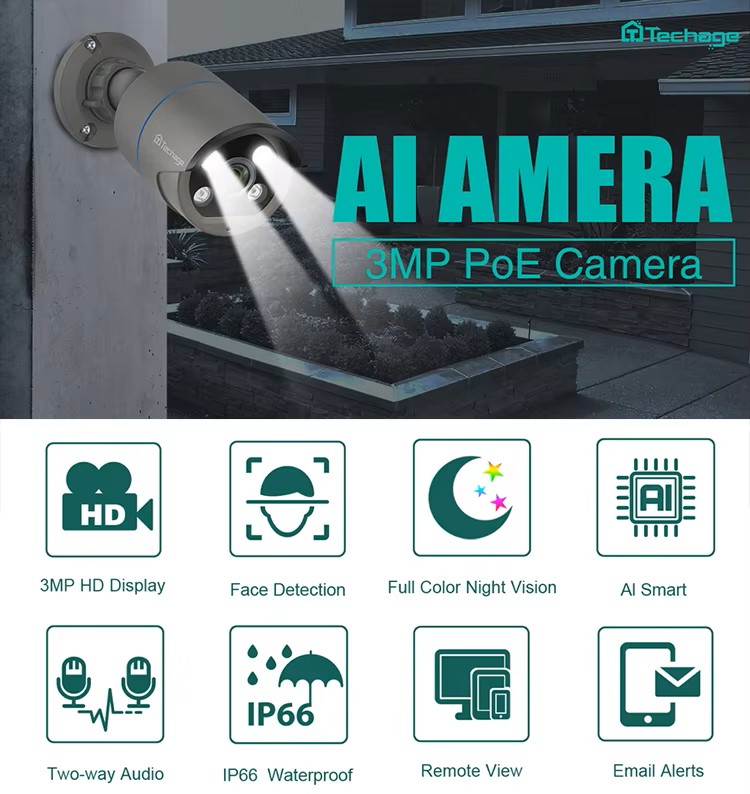Outdoor Poe Security Camera Motion Detection Audio Cctv Camera 8Mp Ip Ai Poe Security Camera