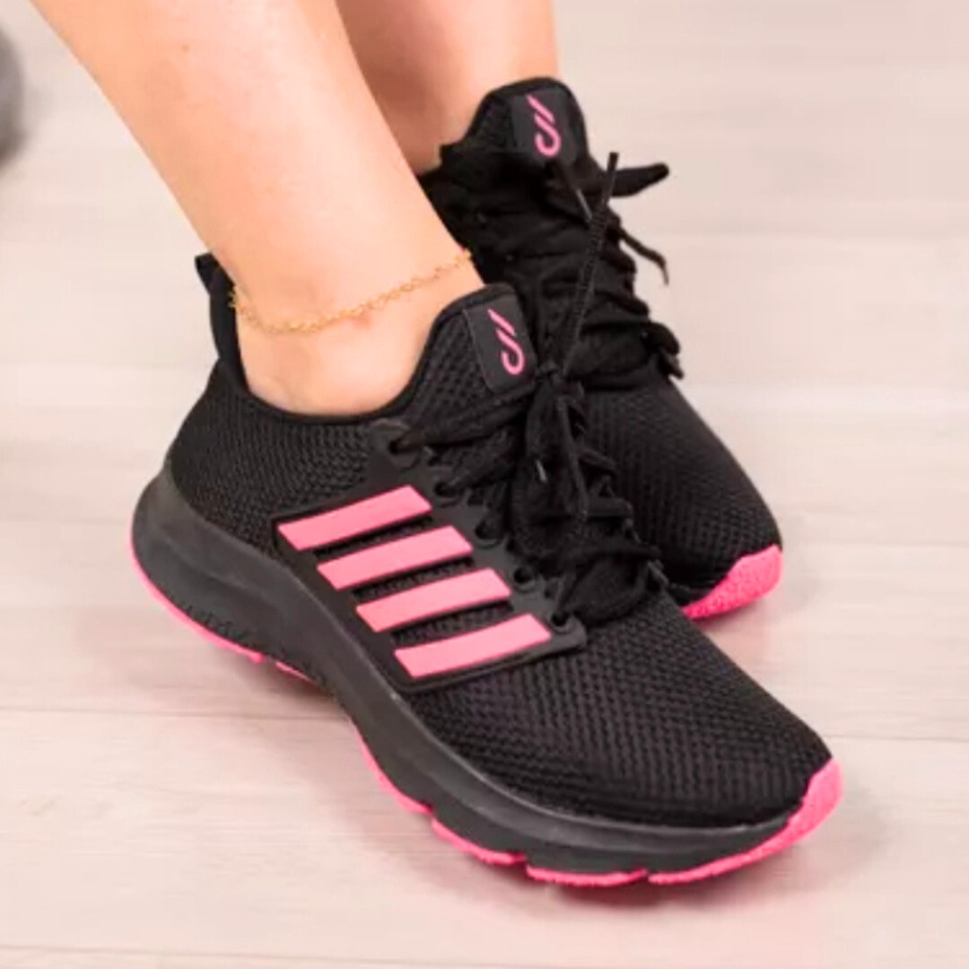 Tênis Esportivo Feminino Preto e Rosa