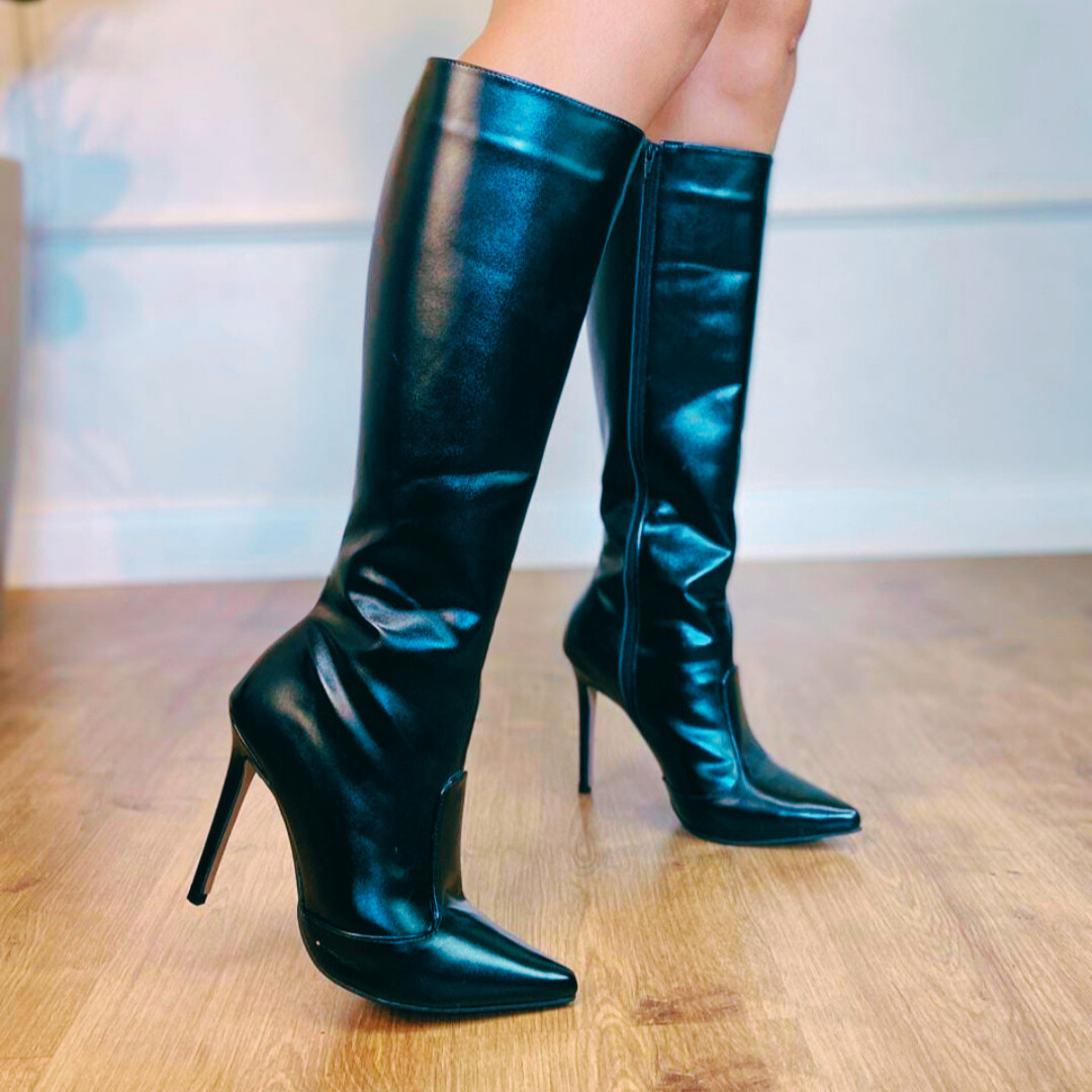 Bota Cano Alto Salto Alto Preta