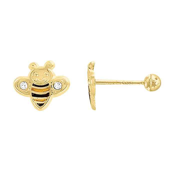 H476P2510K Broquel Pendientes de abeja dorada oro 10k 