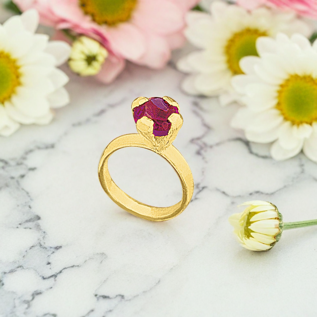 H653P2510K Dije mini Anillo de oro 10k con piedra roja 2mm