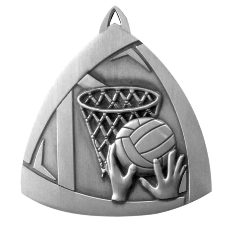 Netball Triangle Sculptured Medal Silver