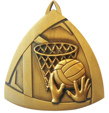Netball Triangle Sculptured Medal Gold