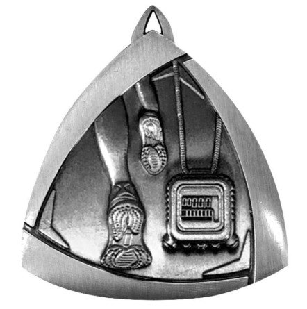 Track / Athletics Triangle Sculptured Medal Silver