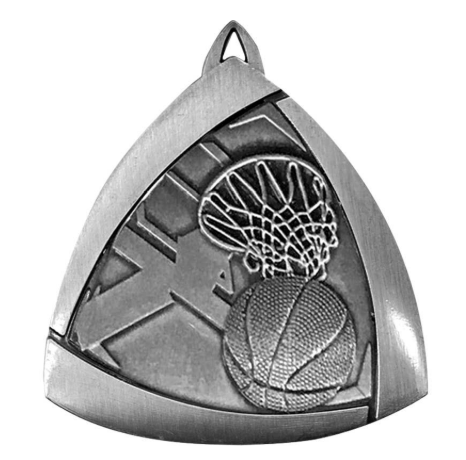 Basketball Triangle Sculptured Medal Silver